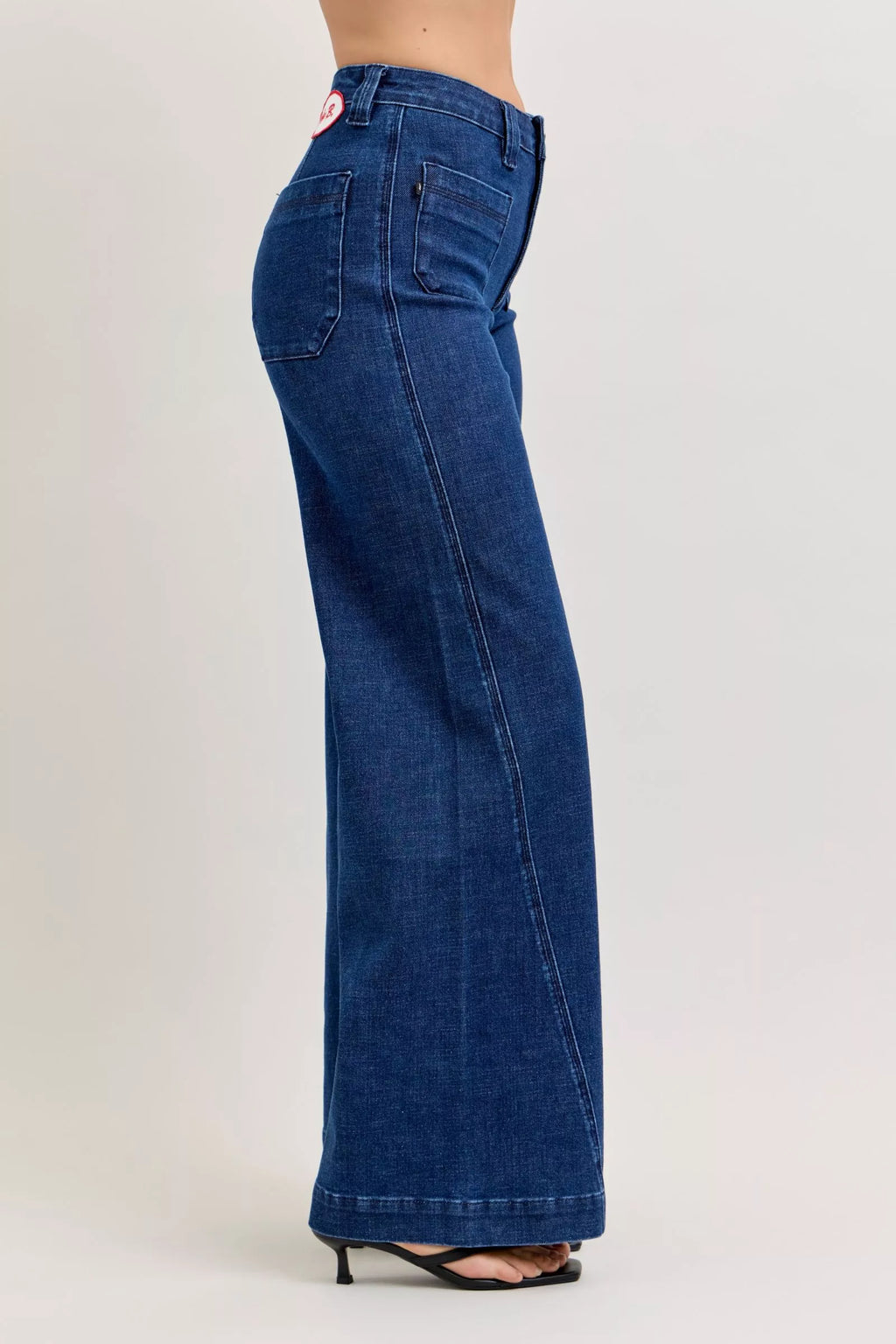 Judy Blue High-Waisted Retro Wide Jeans with Patch Pkts & Twisted Seams in - photo