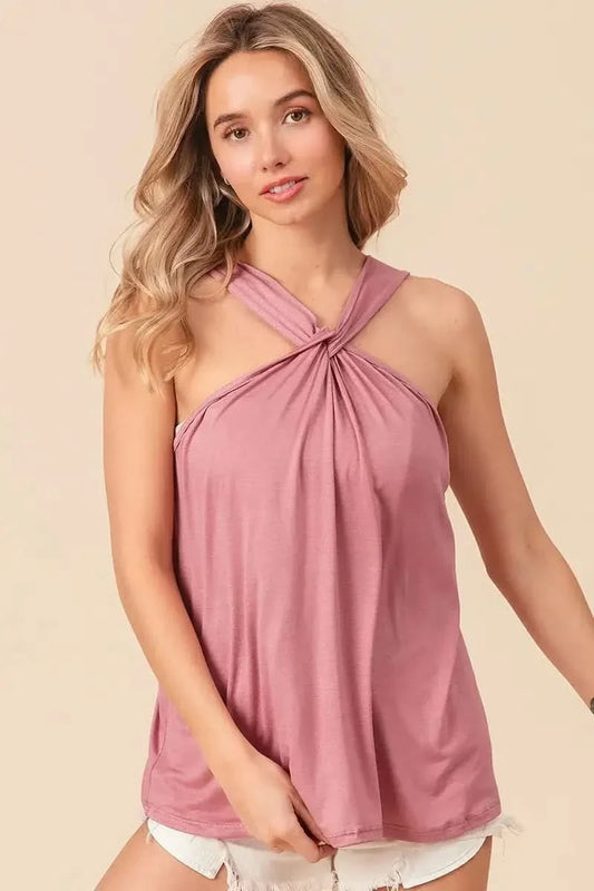 BiBi Rayon Span Jersey Knit Halter Neck Tank Top in DUSTY PINK - photo