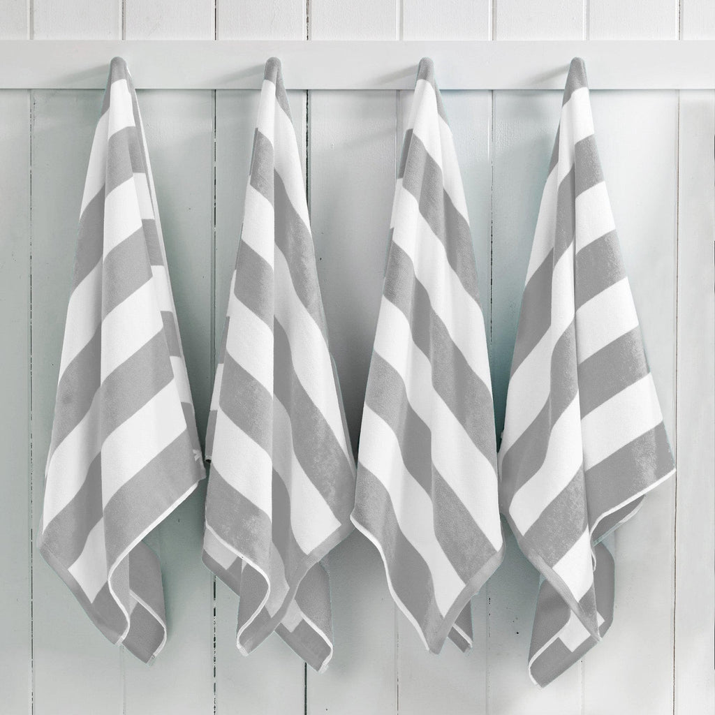 Cotton Velour Cabana Stripe Beach Towel - Novia Collection in 4 Pack- 30" x 60" Light Grey - photo