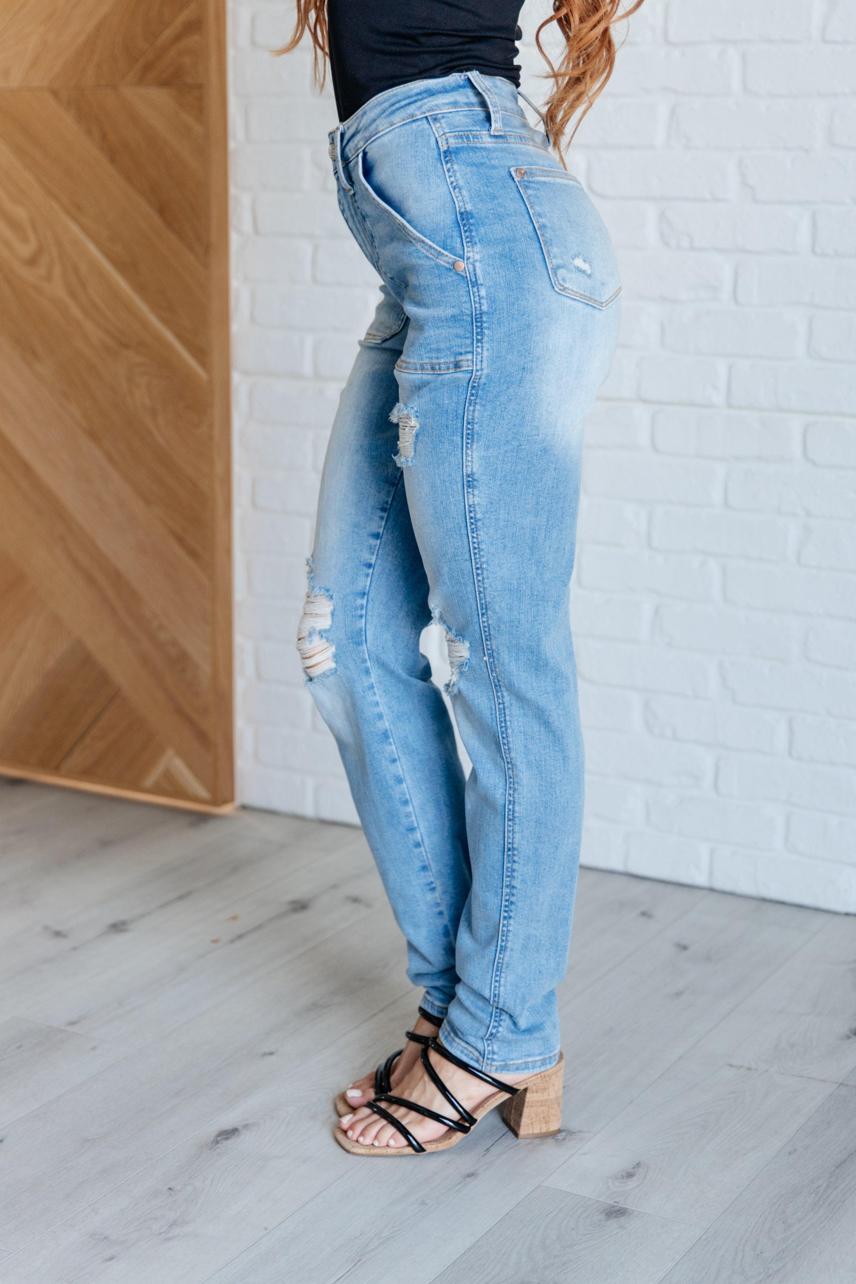 Aiden High Rise Patch Pocket Distressed Boyfriend Jeans - SwagglyLife Home & Fashion