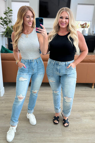 Aiden High Rise Patch Pocket Distressed Boyfriend Jeans - SwagglyLife Home & Fashion