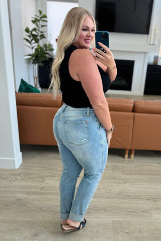 Aiden High Rise Patch Pocket Distressed Boyfriend Jeans - SwagglyLife Home & Fashion