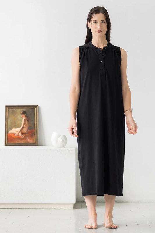 Aisha Relaxed Sleeveless Sleep Maxi Tunic in Black - NIGHTGOWN photo