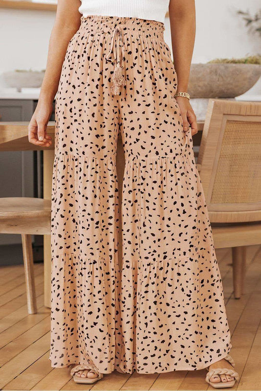Alessa Printed Wide Tiered Pants in Peach - Pants photo