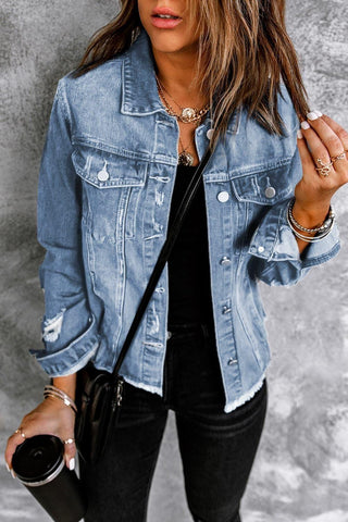 Distressed Raw Hem Denim Jacket, 3 Colors - SwagglyLife Home & Fashion