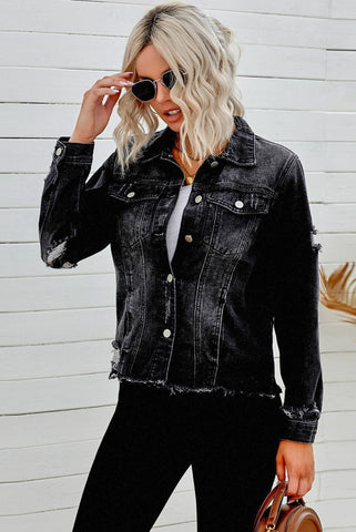 Distressed Raw Hem Denim Jacket, 3 Colors - SwagglyLife Home & Fashion