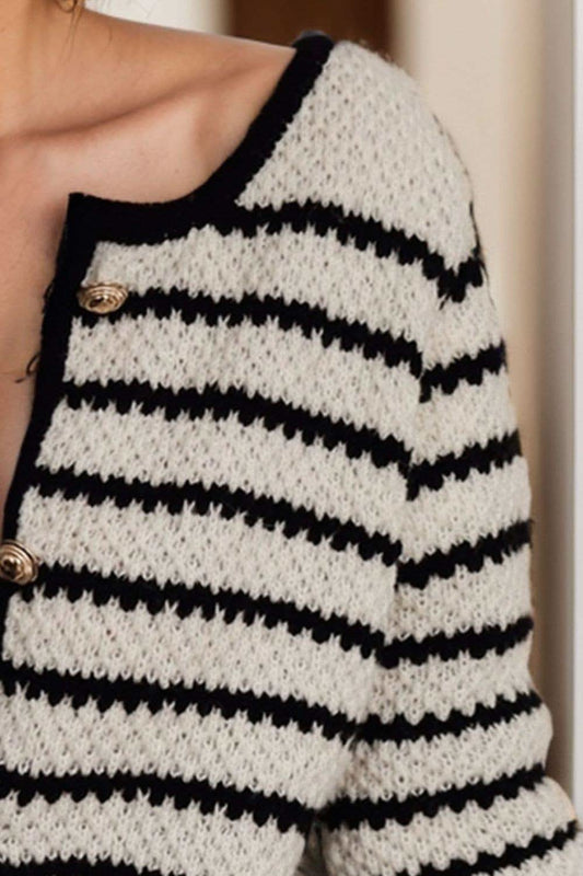 Amber Striped Button Up Long Sleeve Cardigan in - photo