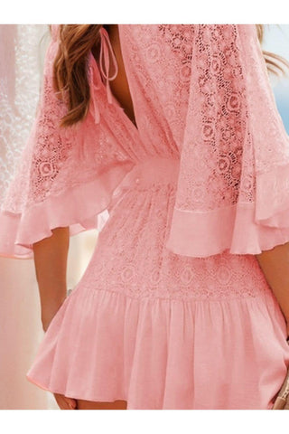 Andrea Lace Cutout Half Sleeve Mini Dress - SwagglyLife Home & Fashion