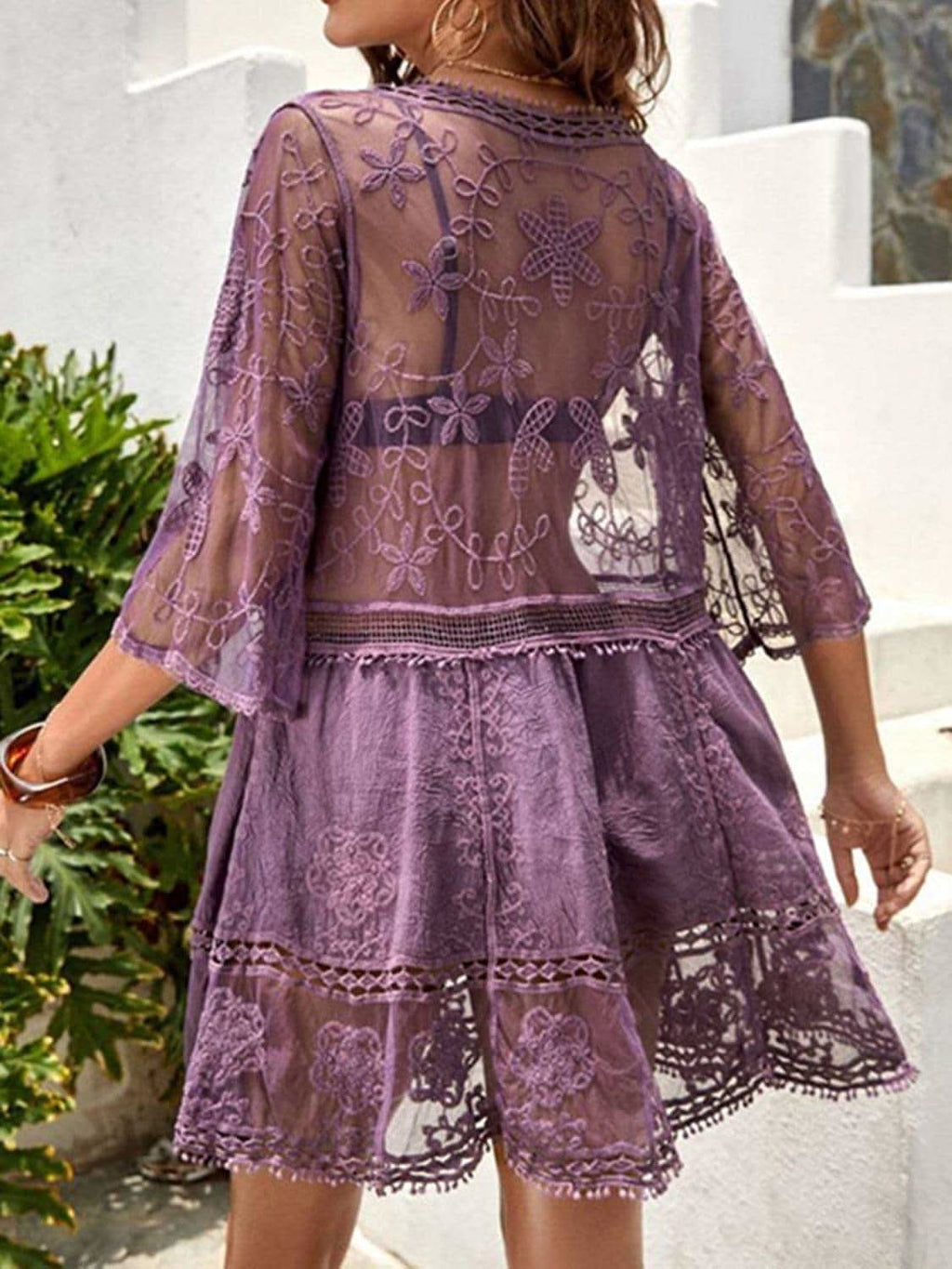 Andrea Lace Detail Plunge Cover-Up Dress - SwagglyLife Home & Fashion