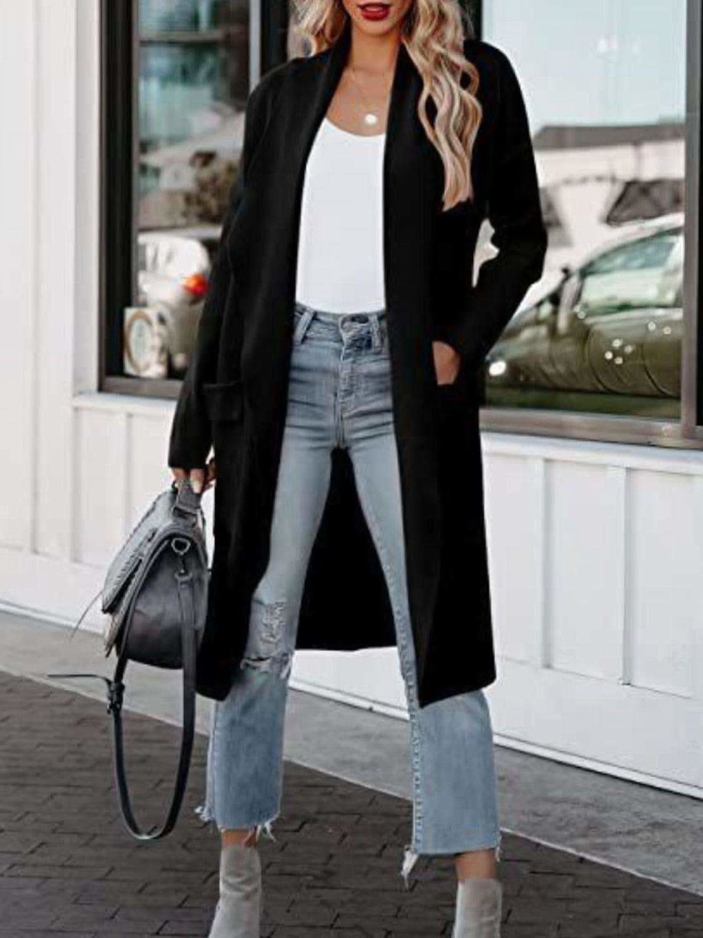 Angie Open Front Dropped Shoulder Outerwear - SwagglyLife Home & Fashion