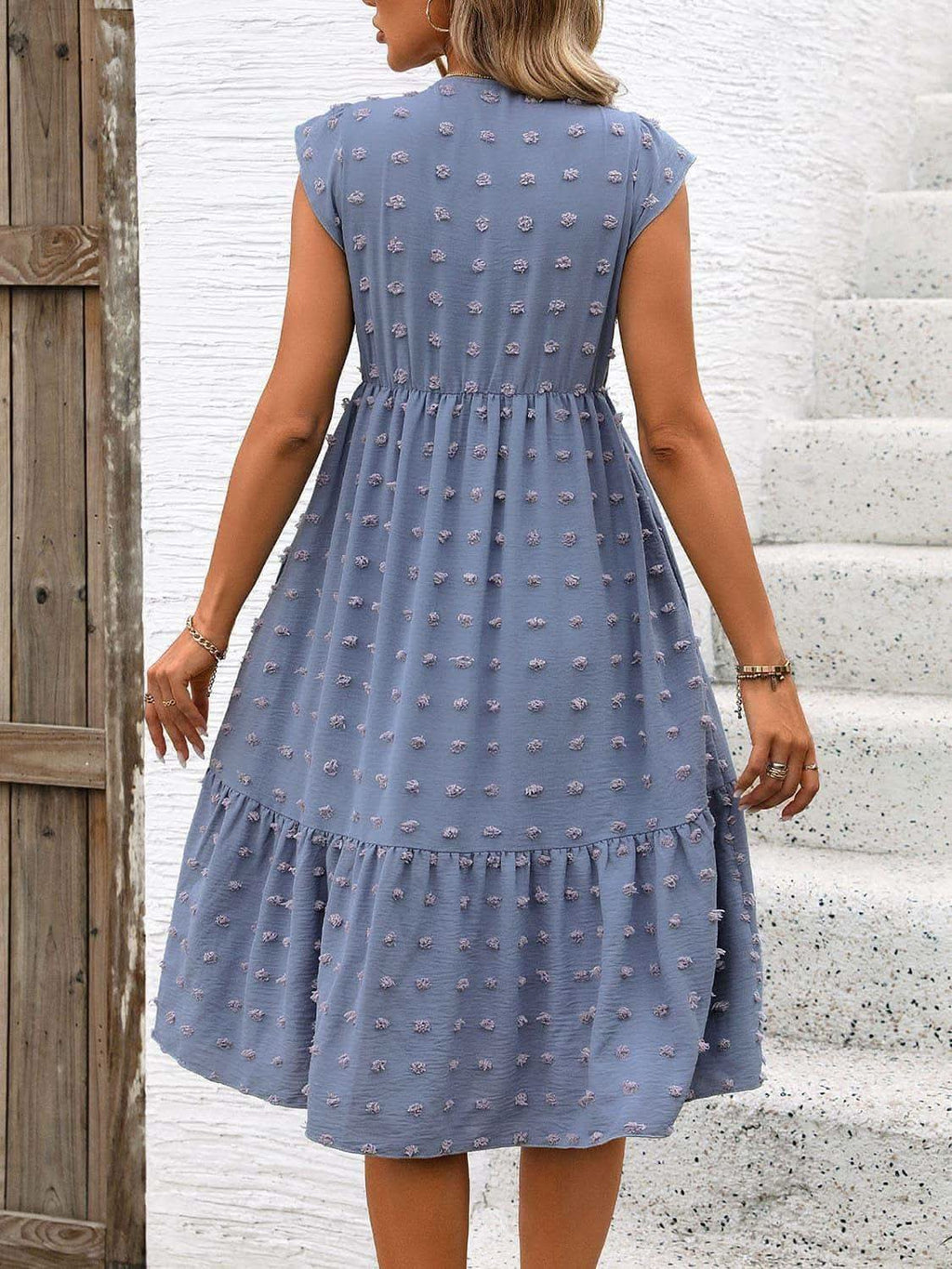 Annie Swiss Dot V-Neck Cap Sleeve Dress - SwagglyLife Home & Fashion