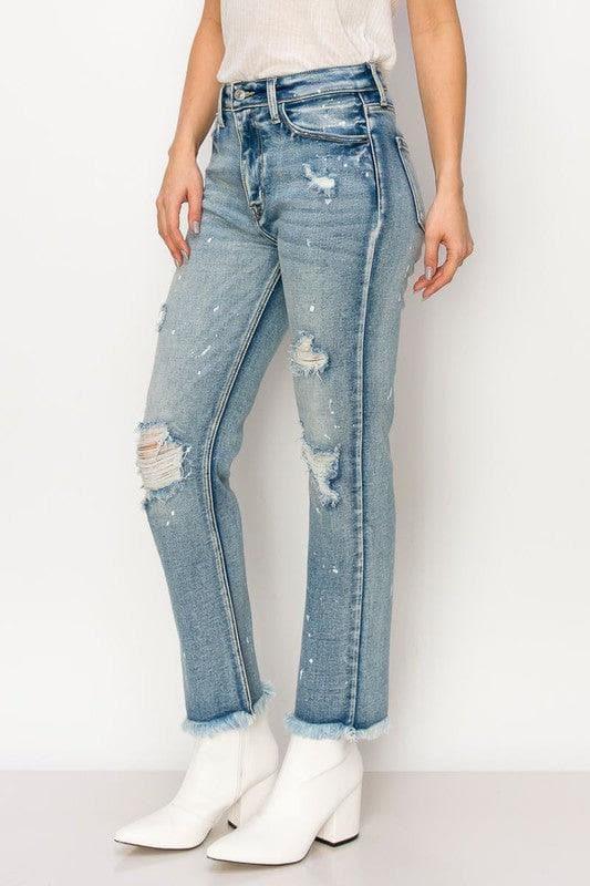 ARTEMIS VINTAGE High Rise Distressed Straight with Fray Hem Jeans - SwagglyLife Home & Fashion