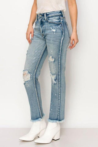 ARTEMIS VINTAGE High Rise Distressed Straight with Fray Hem Jeans - SwagglyLife Home & Fashion