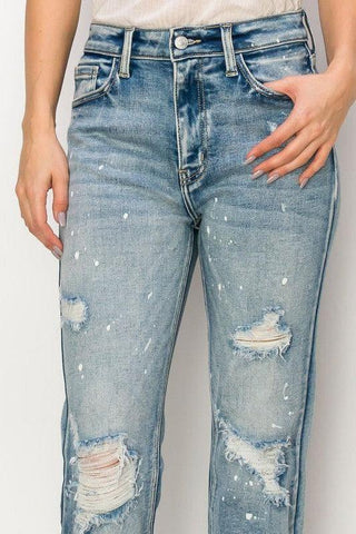 ARTEMIS VINTAGE High Rise Distressed Straight with Fray Hem Jeans - SwagglyLife Home & Fashion