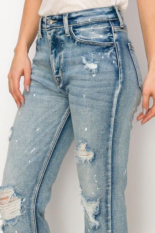 ARTEMIS VINTAGE High Rise Distressed Straight with Fray Hem Jeans - SwagglyLife Home & Fashion
