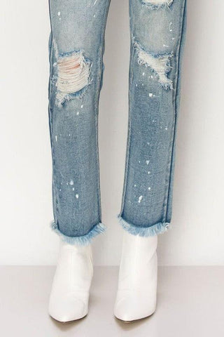 ARTEMIS VINTAGE High Rise Distressed Straight with Fray Hem Jeans - SwagglyLife Home & Fashion