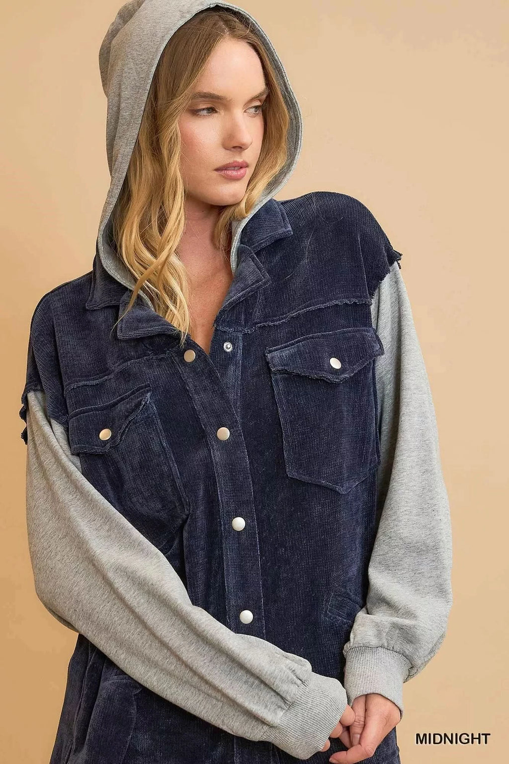 Umgee Contrast Hooded Chenille Jacket in - photo