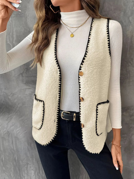 V-Neck Button Up Vest Coat in - photo
