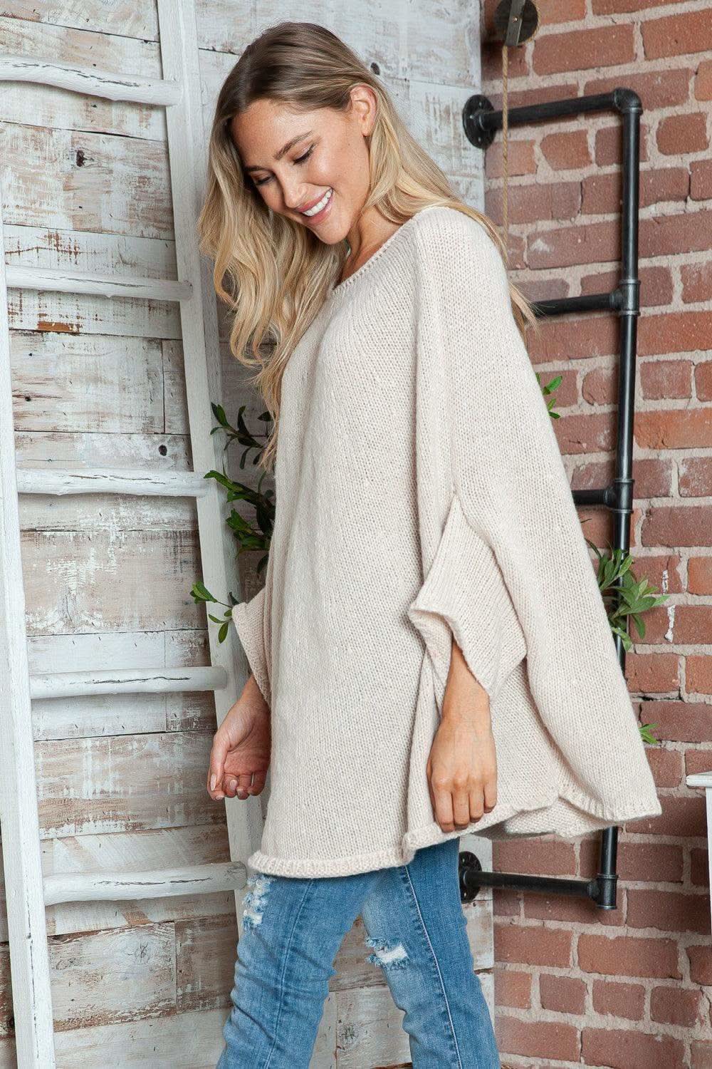 Round Neck Batwing Sleeve Sweater - SwagglyLife Home & Fashion