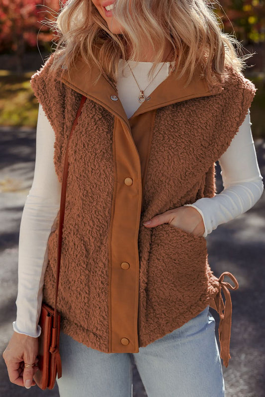 Evelyn Knot Side Plush Vest in Cinnamon - Vests photo