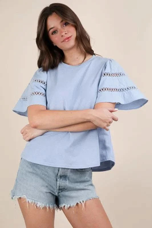 VERY J Lace Trim Sleeve Top in - photo