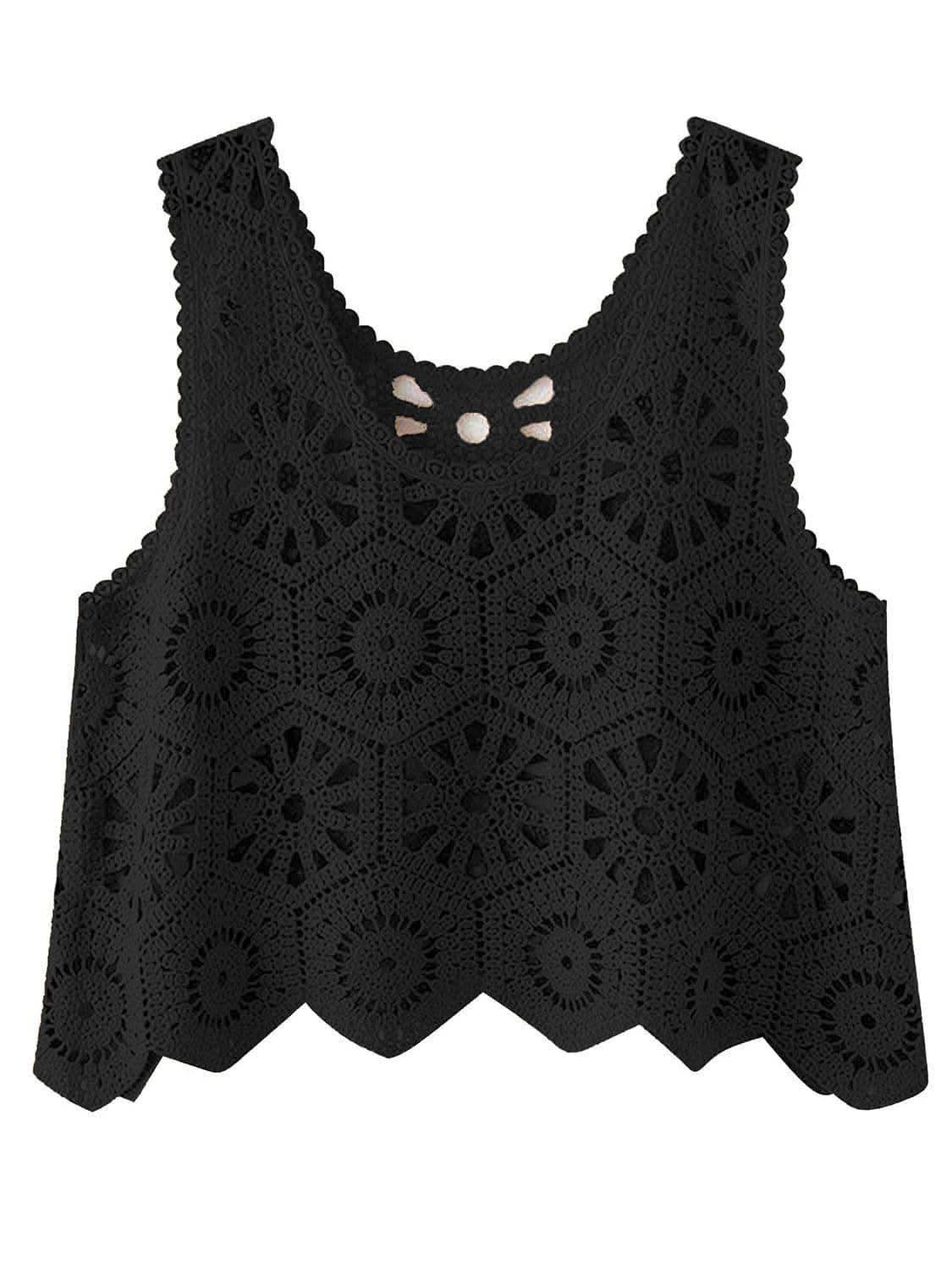 Karla Openwork Round Neck Knit Vest in Black One Size - Vests photo