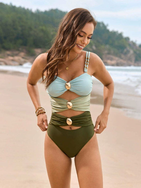 Color Block Sweetheart Neck One-Piece Swimwear in - Swimwear photo