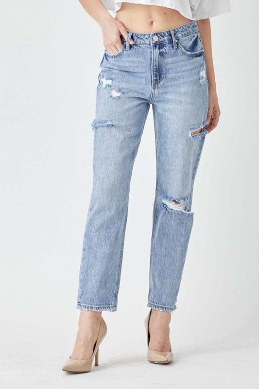 RISEN Distressed Slim Cropped Jeans in - Pants photo