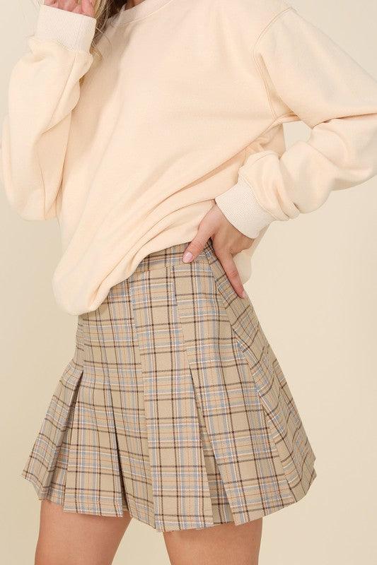 LILOU Plaid Pleated Mini Skirt
