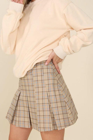 LILOU Plaid Pleated Mini Skirt