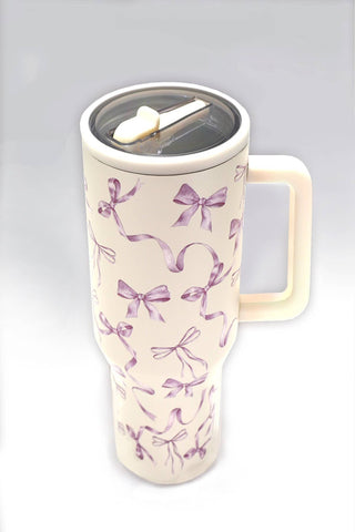 40oz SPILL FREE STAINLESS STEEL VACUUM TUMBLER in BOW CREAM - photo