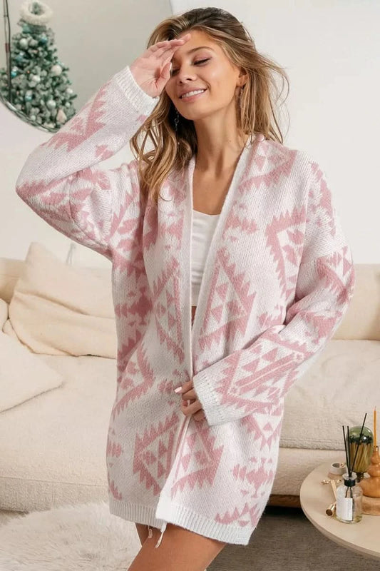 BiBi Aztec Pattern Open Front Cardigan in IVORY - photo