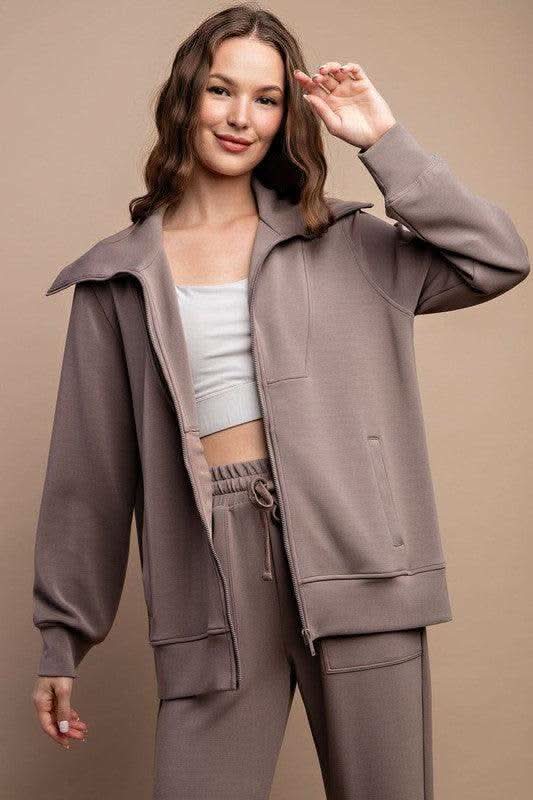 RAE MODE Modal Poly Full Zip Jacket in Mocha in - Activewear photo