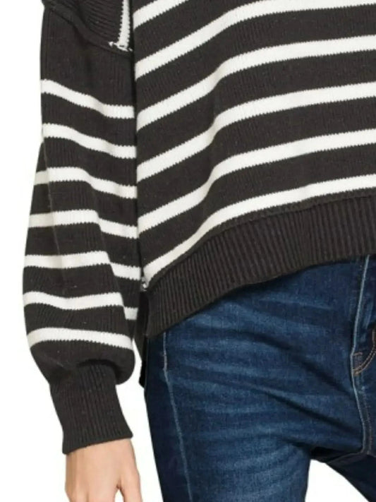 Zenana Exposed Seam Striped Oversized Sweater in - photo
