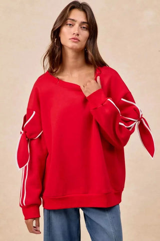 BiBi Bow Detail Sleeves Fleece Sweatshirt in - photo