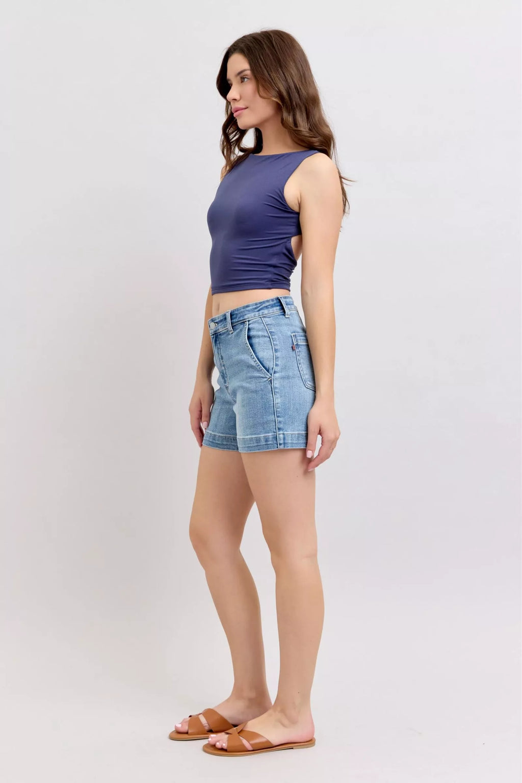 Judy Blue Mid Rise Denim Shorts in - photo
