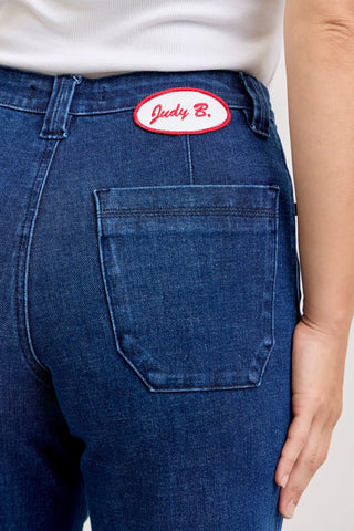 Judy Blue High-Waisted Retro Wide Jeans with Patch Pkts & Twisted Seams in - photo