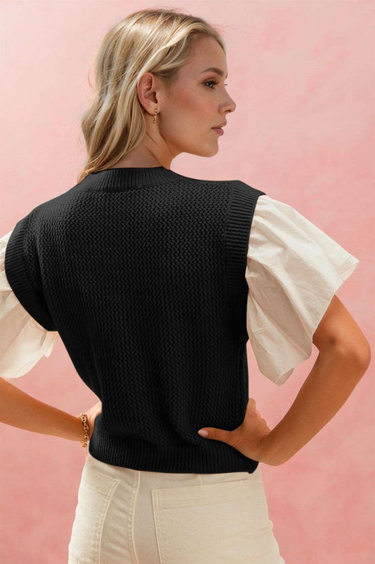 Oh Full Size Ruffled Round Neck Short Sleeve Sweater in - photo