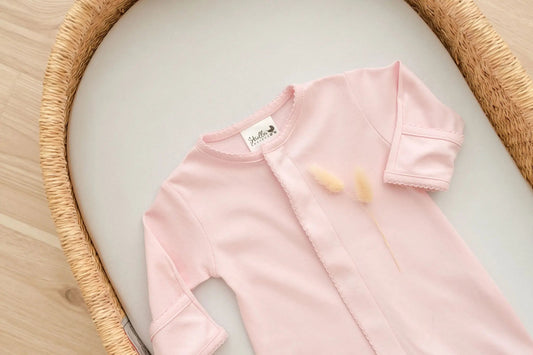 Stroller Society Premium Pima Cotton Footie - Infant apparel in Baby Pink - Onesies photo