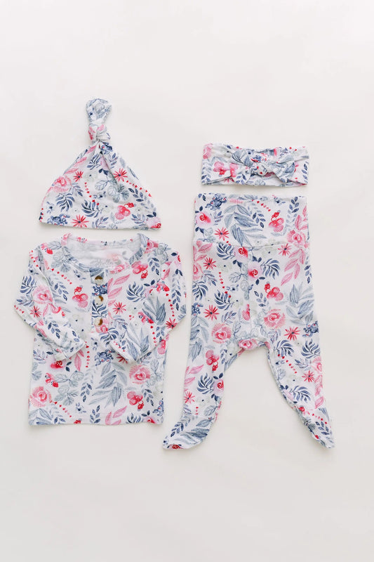 Newborn Outfit, Baby Outfit, Baby Girl Coming Home Outfit - Bloom in NB-3 mo (hat and headband) - Onesies photo
