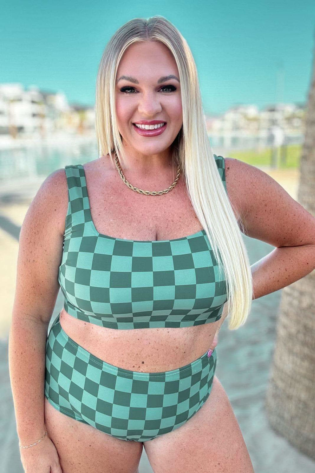 Bali Checkered High Waisted Swim Bottoms - SwagglyLife Home & Fashion