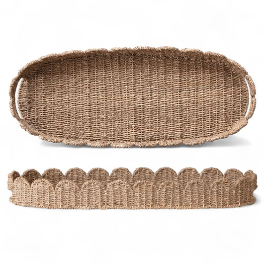 Hand-Woven Bankuan Scalloped Tray with Handles in - Baskets & Storage photo