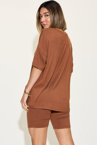 Basic Bae Full Size V-Neck Drop Shoulder T-Shirt and Shorts Set - SwagglyLife Home & Fashion