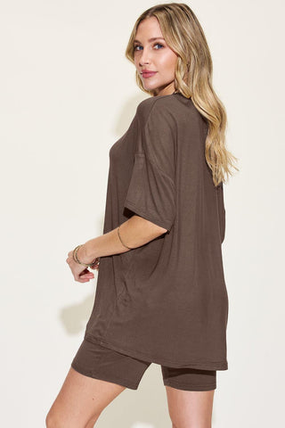 Basic Bae Full Size V-Neck Drop Shoulder T-Shirt and Shorts Set - SwagglyLife Home & Fashion