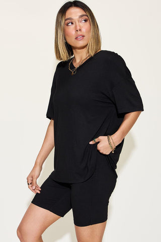 Basic Bae Full Size V-Neck Drop Shoulder T-Shirt and Shorts Set - SwagglyLife Home & Fashion