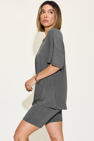 Basic Bae Full Size V-Neck Drop Shoulder T-Shirt and Shorts Set - SwagglyLife Home & Fashion