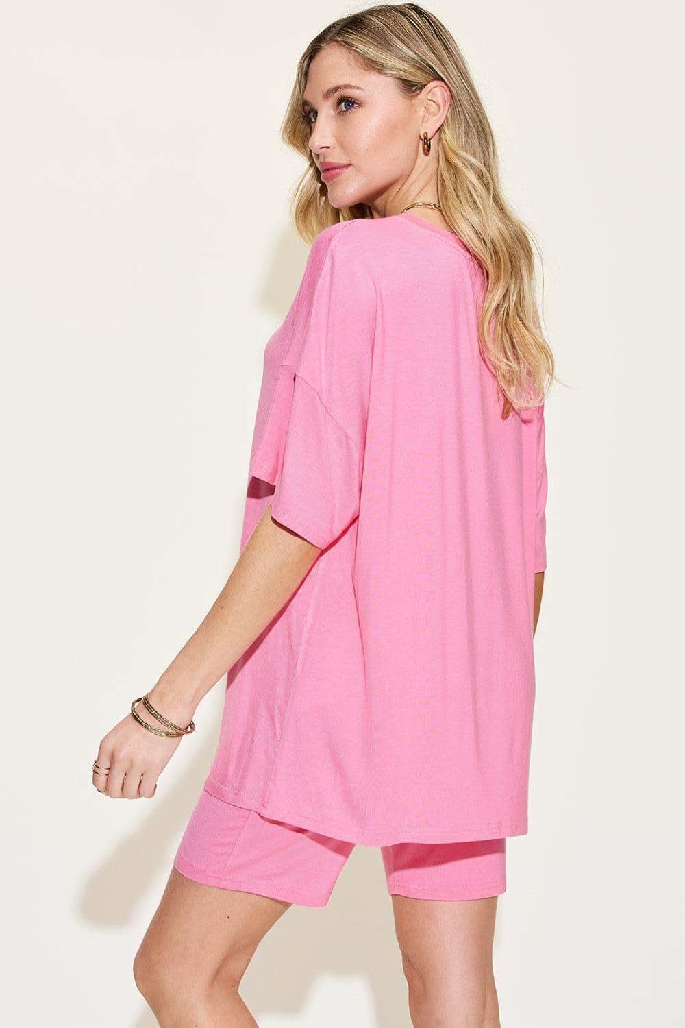 Basic Bae Full Size V-Neck Drop Shoulder T-Shirt and Shorts Set - SwagglyLife Home & Fashion