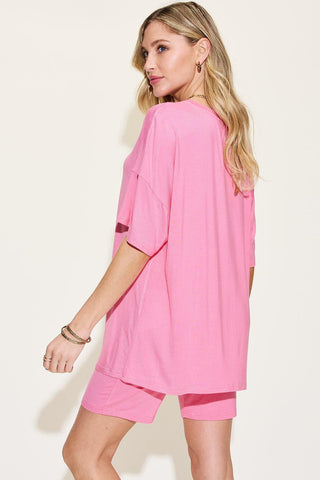Basic Bae Full Size V-Neck Drop Shoulder T-Shirt and Shorts Set - SwagglyLife Home & Fashion
