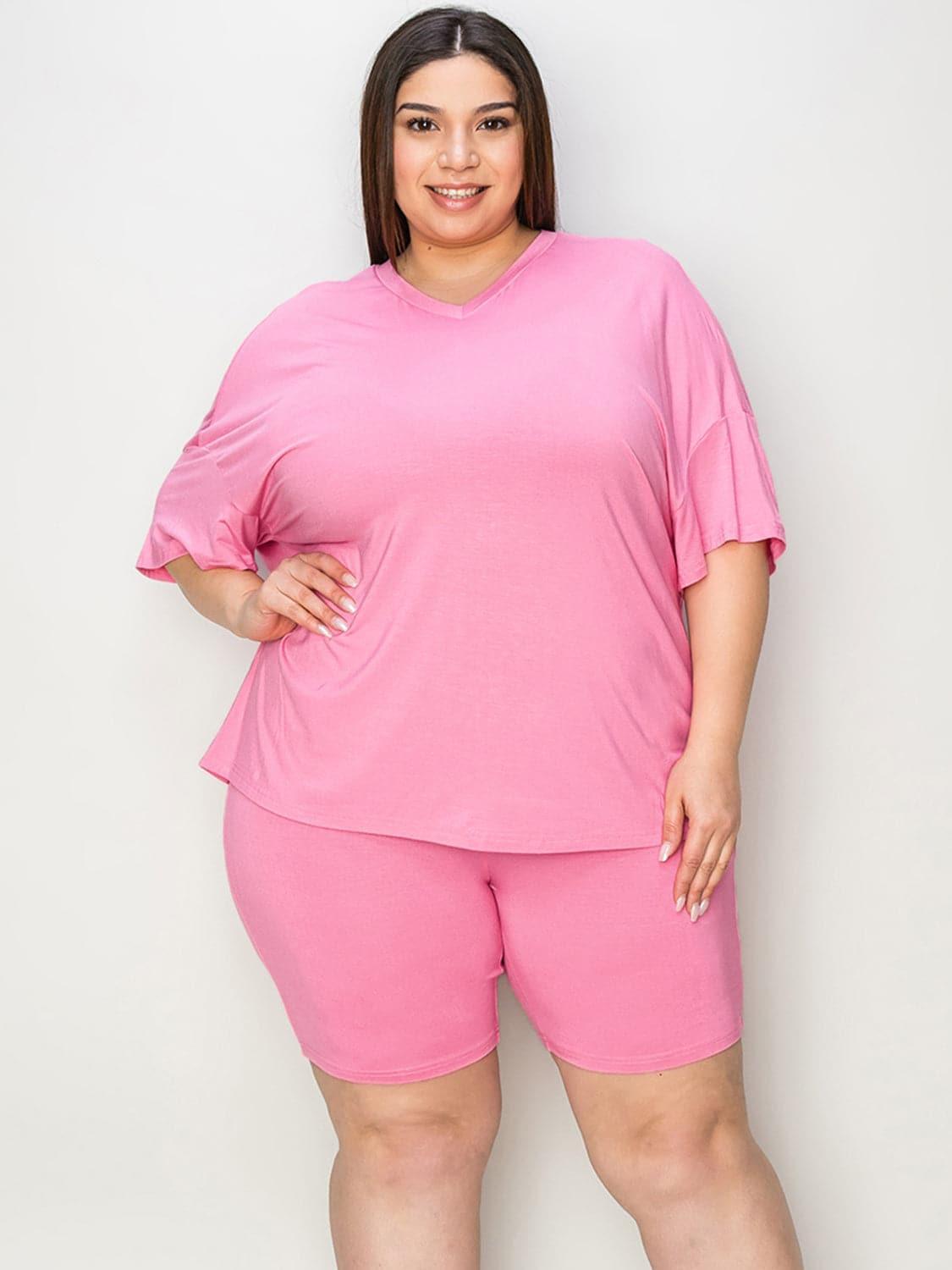Basic Bae Full Size V-Neck Drop Shoulder T-Shirt and Shorts Set - SwagglyLife Home & Fashion