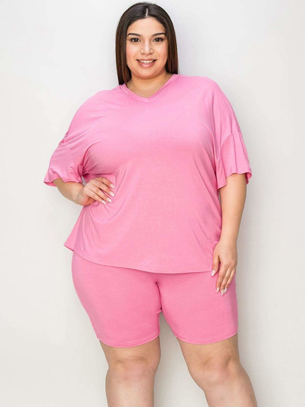 Basic Bae Full Size V-Neck Drop Shoulder T-Shirt and Shorts Set - SwagglyLife Home & Fashion